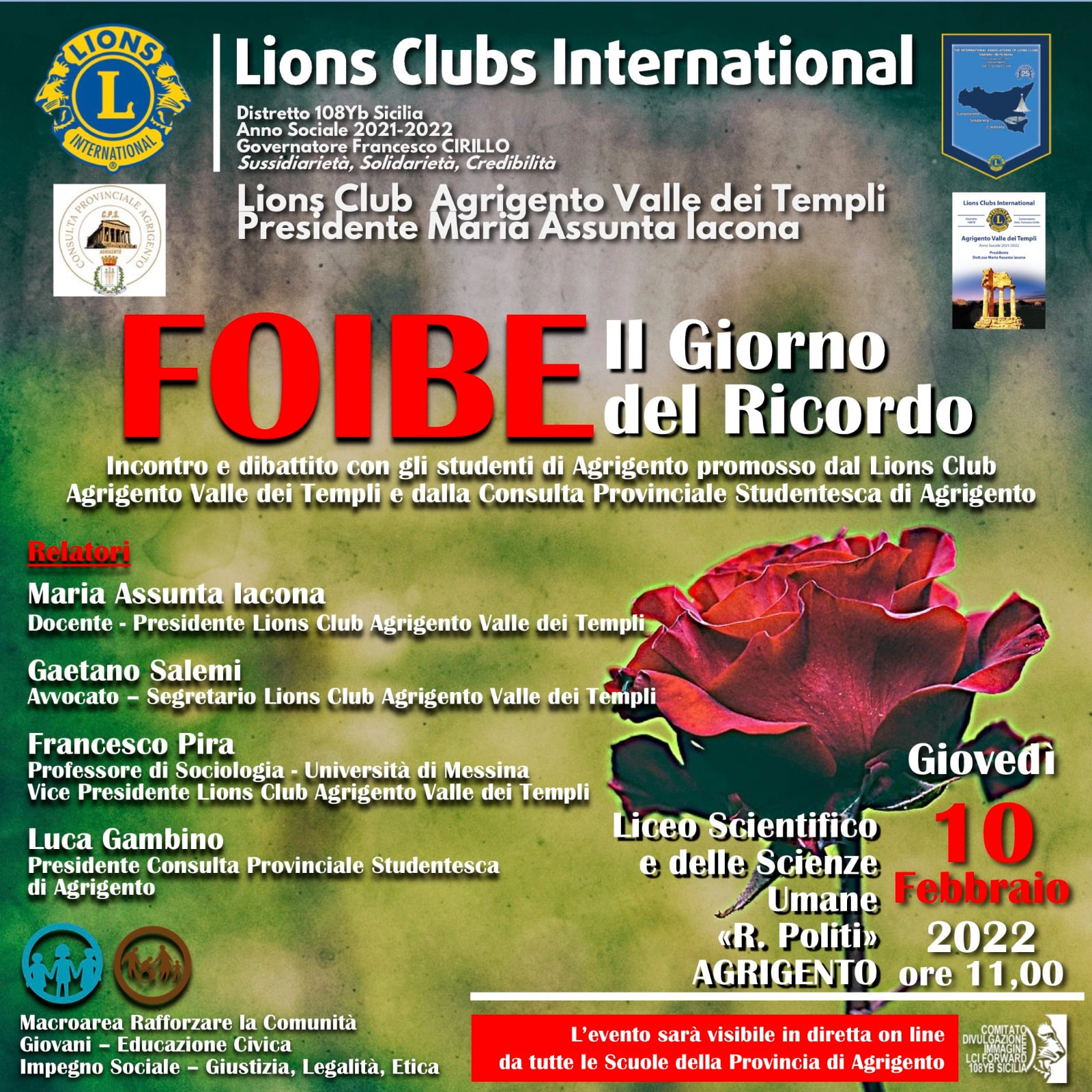 Lions Club Valle Dei Templi Incontro Sulla Tragedia Delle Foibe Il